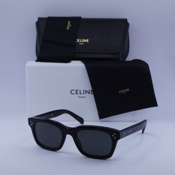 Celine CL40232I 01A Sunglasses Shiny Black Rectangle Frame, Smoke Lenses - Picture 11 of 11
